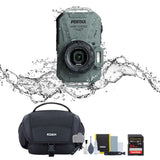 Pentax WG-1000 All-Weather Compact Camera with 4x Optical Zoom and 20 Color Modes (Olive) Bundle