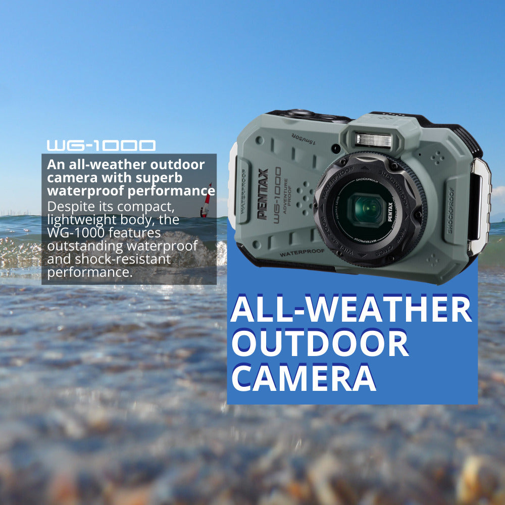 Pentax WG-1000 All-Weather Compact Camera with 4x Optical Zoom and 20 Color Modes (Olive) Bundle