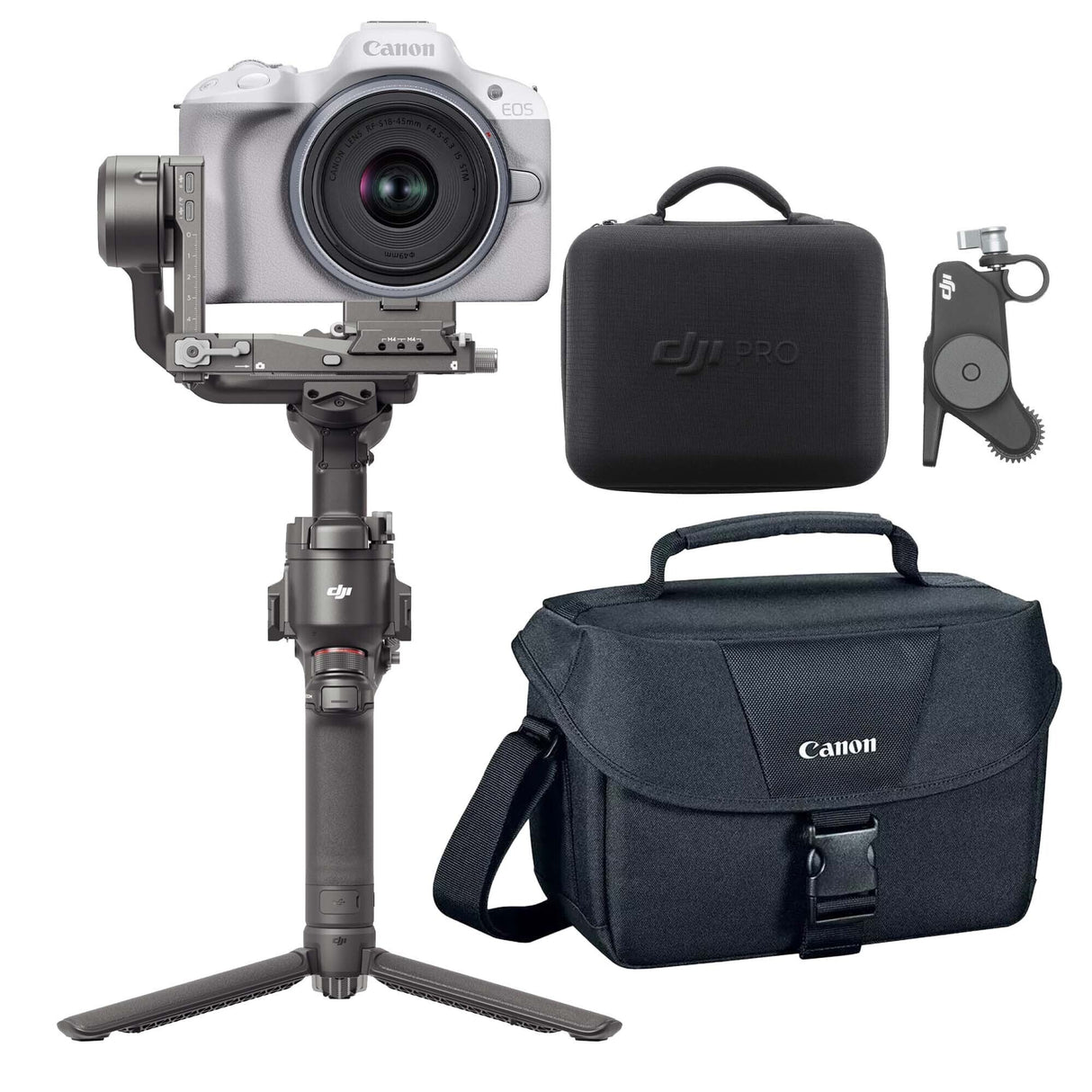 Canon EOS R50 Mirrorless Camera Bundle with 18-45mm Lens, DJI RS 4 Gimbal Stabilizer and Gadget Bag