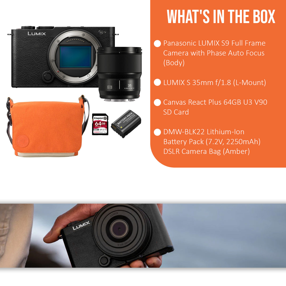 Panasonic LUMIX S9 Full Frame Camera with LUMIX S 35mm (L-Mount) and U3 V90 SD Card Bundle