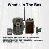Stealth Cam Fusion MAX Dual Sim 36MP Trail Camera (2-Pack) with Solar Power Battery Bundle