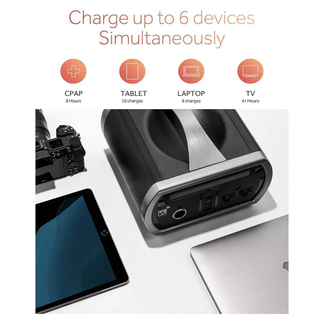 nrgGo 400 Portable 500Wh Power Station with 300W Continuous Output (Black)