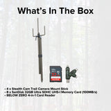 Stealth Cam Trail Camera Mount Stick (4-Pack) with 32GB Ultra SDHC UHS-I Memory Card (8-Pack) Bundle
