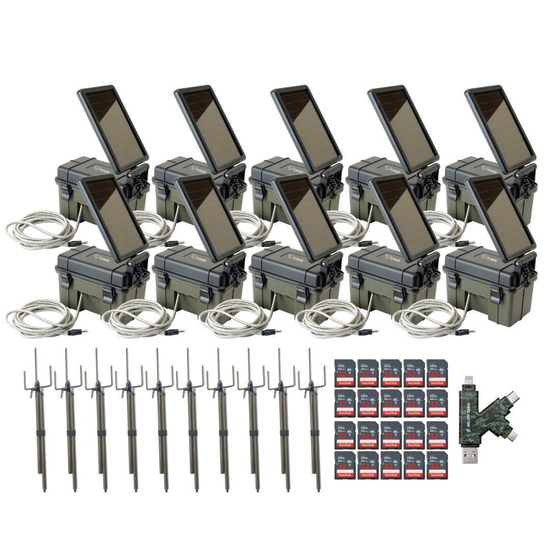 HME Trail Camera 12V with Solar Auxiliary Power (10-Pack) with Camera Mount Stick (10-Pack) Bundle