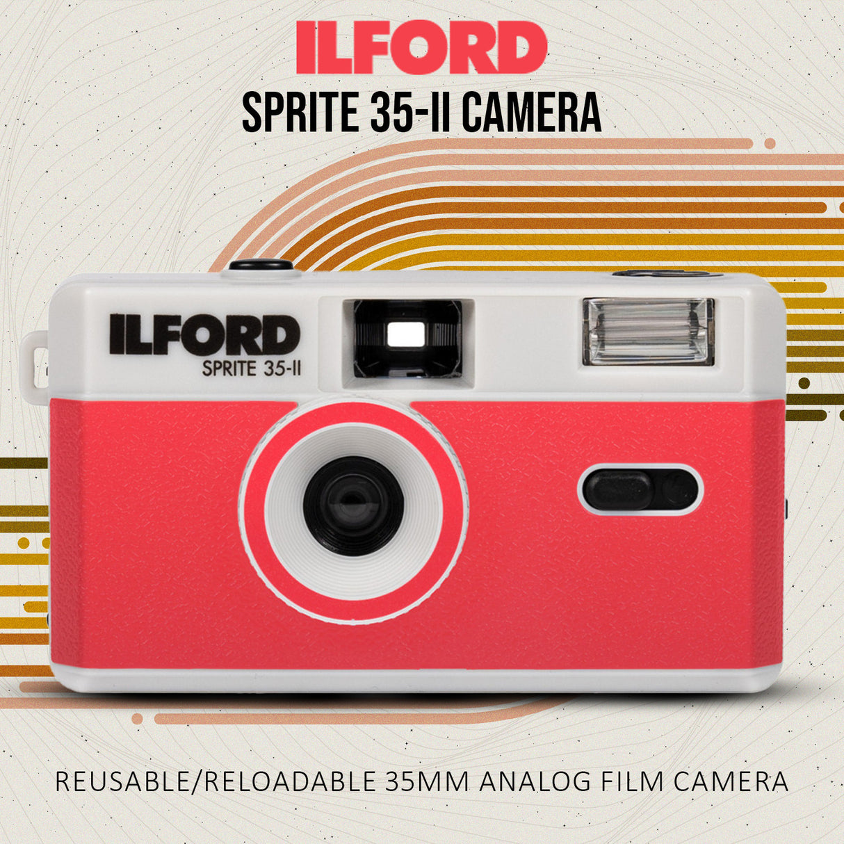 Ilford Sprite 35-II Reusable and Reloadable 35mm Analog Film Camera (Silver and Red) Bundle