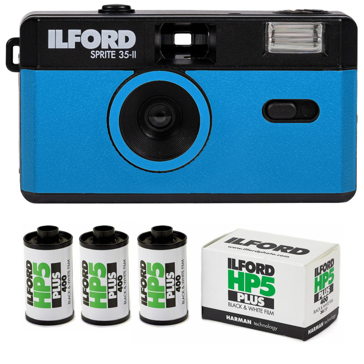 Ilford Sprite 35-II Reusable and Reloadable 35mm Analog Film Camera (Blue and Black) Bundle