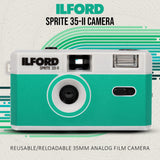 Ilford Sprite 35-II Reusable and Reloadable 35mm Analog Film Camera (Silver and Teal) Bundle