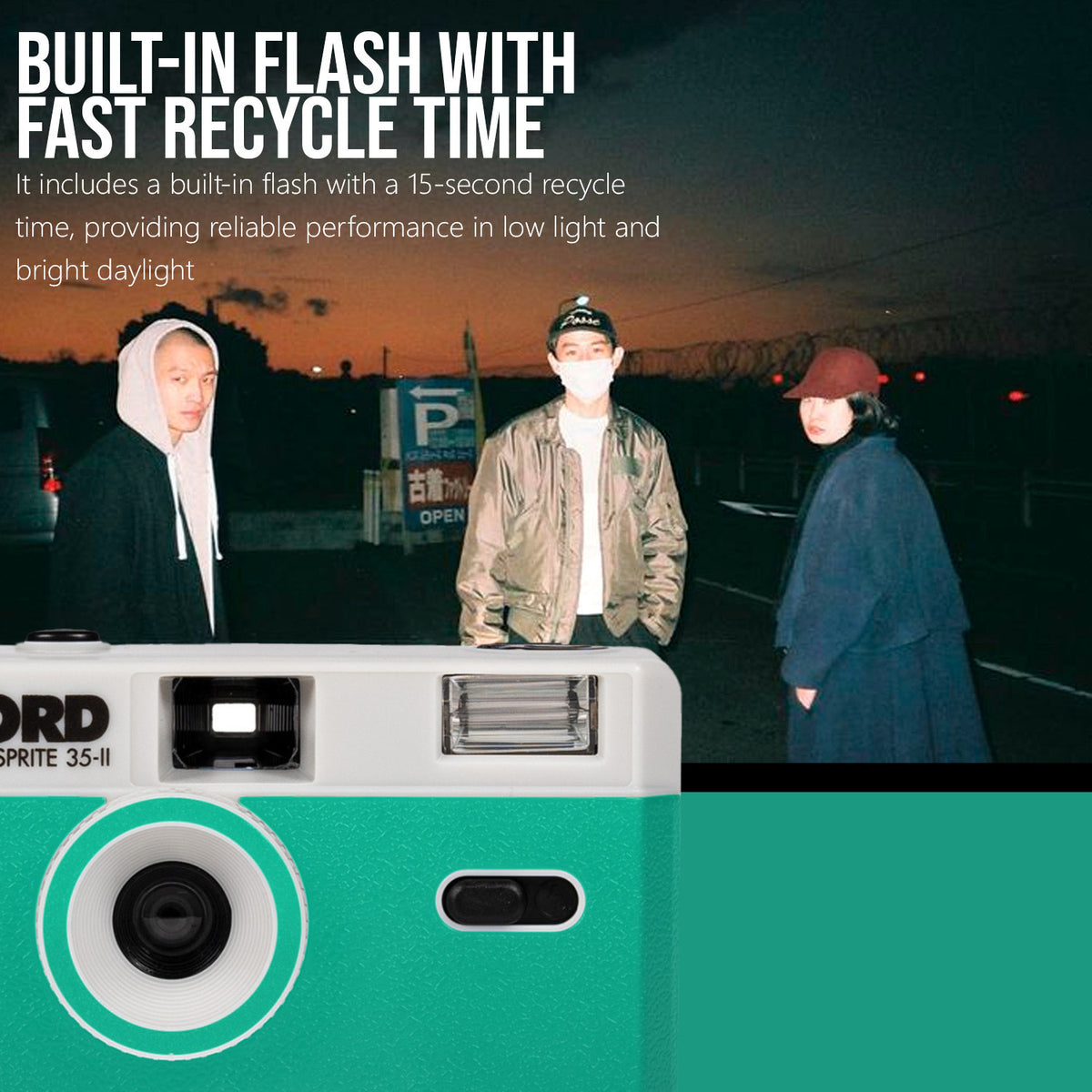Ilford Sprite 35-II Reusable and Reloadable 35mm Analog Film Camera (Silver and Teal) Bundle