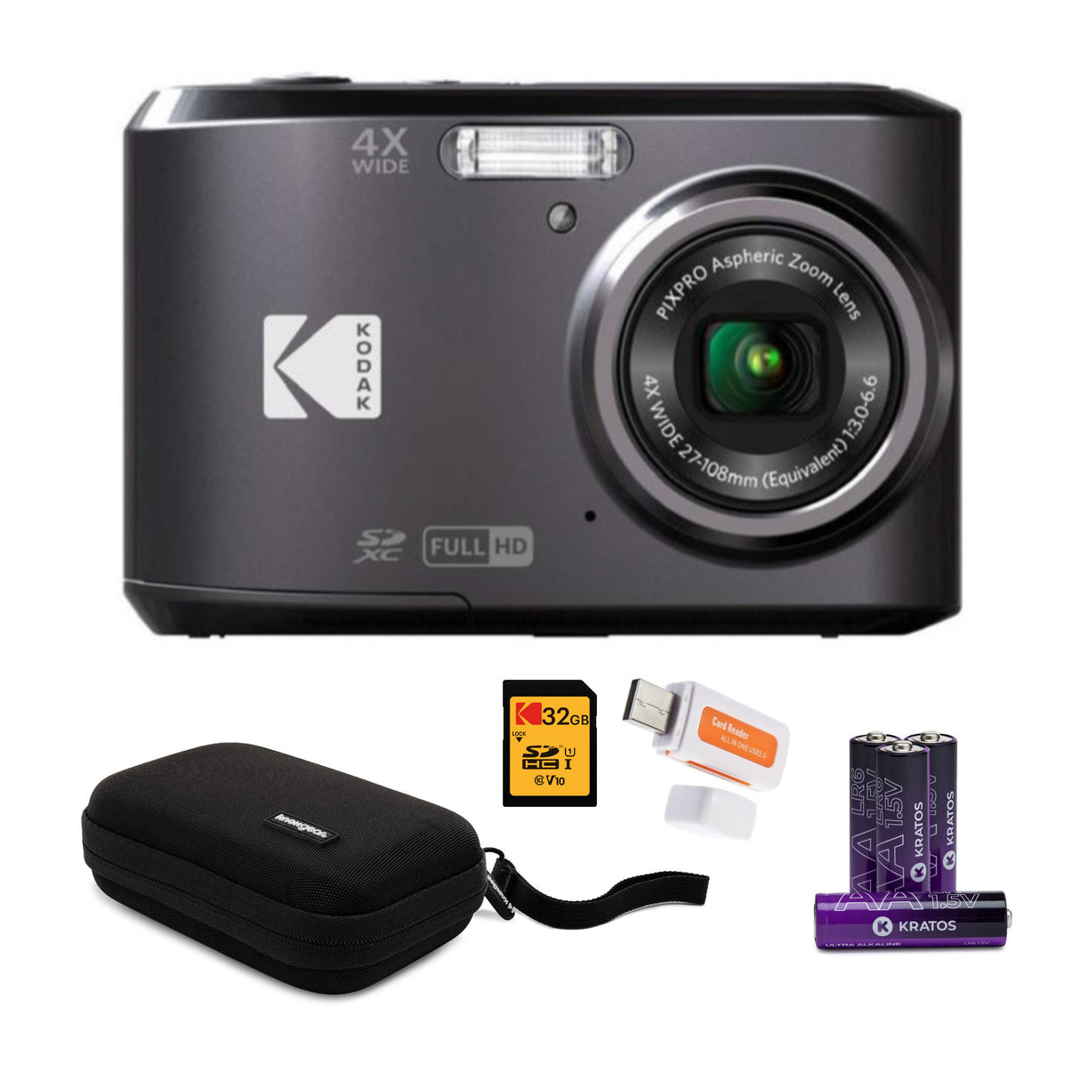 Kodak PIXPRO FZ45 Friendly Zoom Digital Camera (Black) with Travel Organizer and Storage Case Bundle