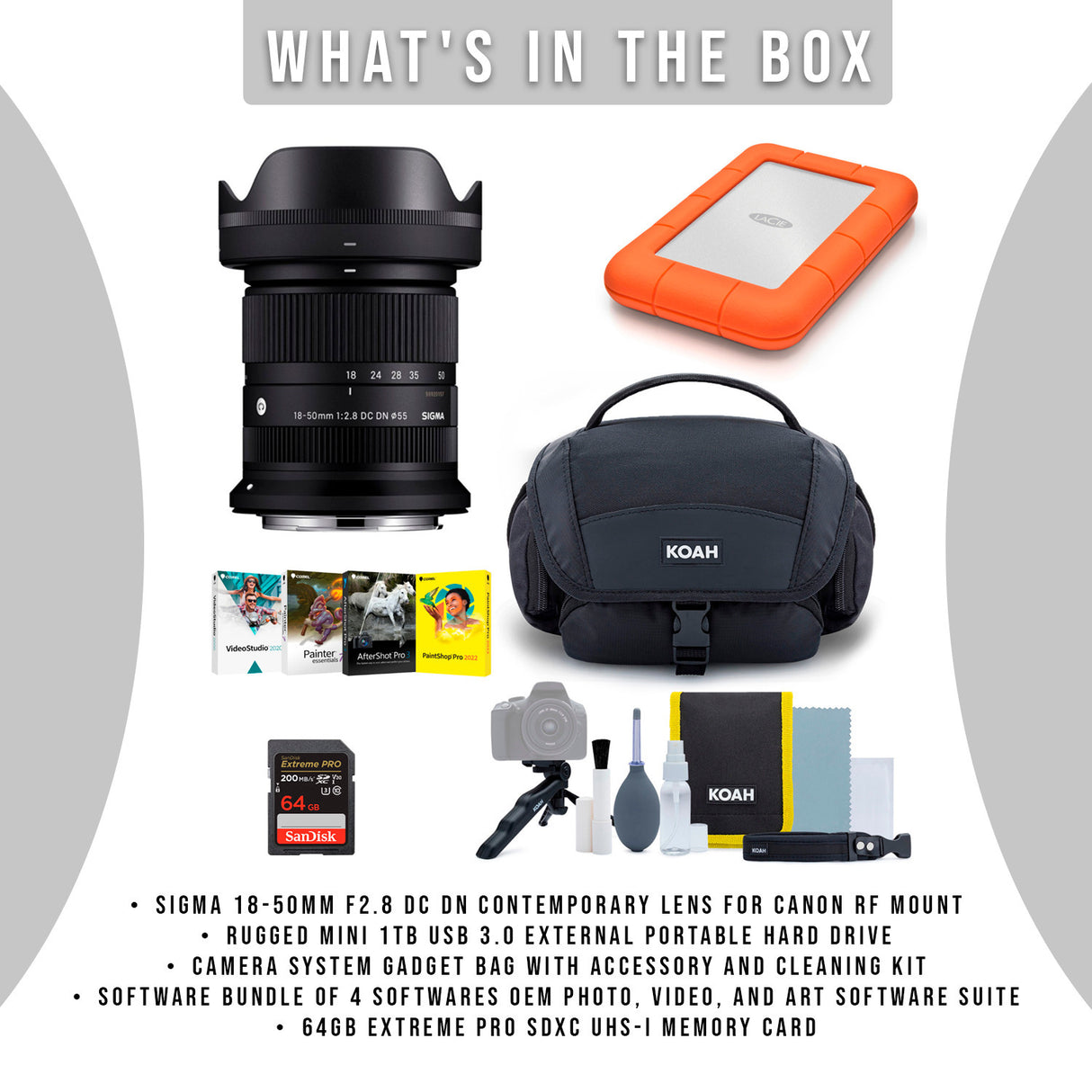 Sigma F2.8 DC DN Canon RF Mount Contemporary Lens with 1TB External Portable Hard Drive Bundle