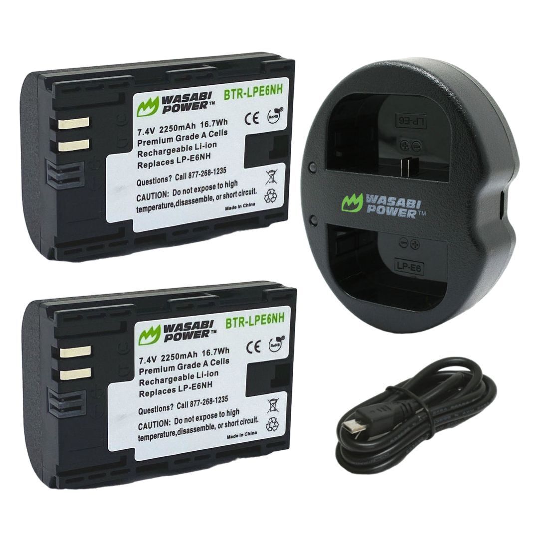 Wasabi Power LP-E6NH Rechargeable Li-Ion 2250 mAh Battery (2-Pack) and Dual Charger Kit (Black)