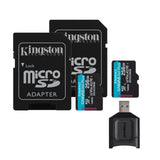 Kingston 256GB MicroSDXC Canvas Go Plus Memory Card (2-Pack) Bundle with USB 3.2 SD Card Reader