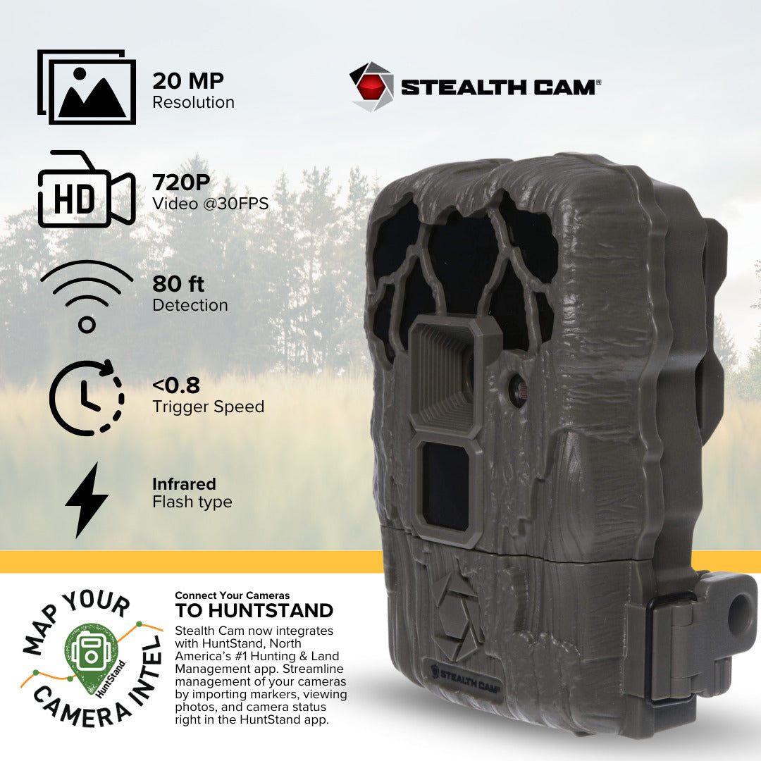 Stealth Cam 20MP Trail Camera with 60 Feet Range Detection and 720P Video Resolution (2-Pack) Bundle