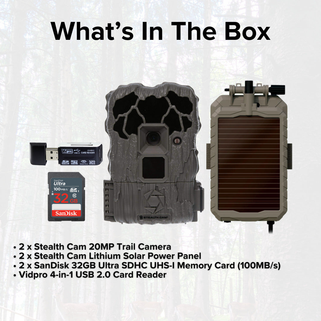 Stealth Cam 20MP Trail Camera with 60 Feet Range Detection and 720P Video Resolution (2-Pack) Bundle
