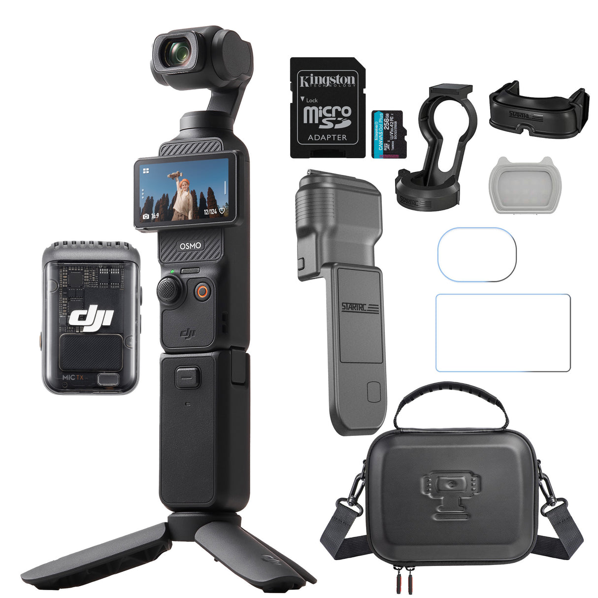 DJI Osmo Pocket 3 Creator Combo with 256GB MicroSD Card, Fill-in light, Cover, Protector and Case