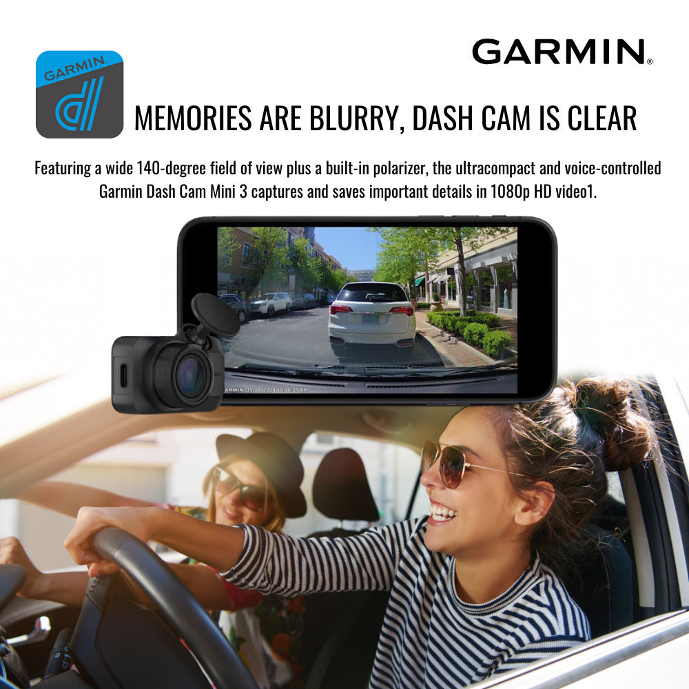 Garmin Dash Cam Mini 3 Ultra-Compact 1080p Camera (Black) with Dash Camera Accessory Bundle