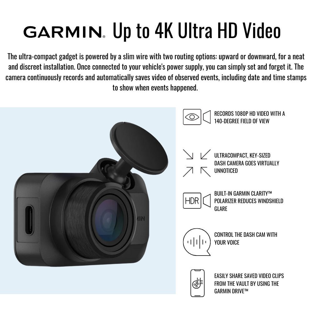 Garmin Dash Cam Mini 3 Ultra-Compact 1080p Camera (Black) with Dash Camera Accessory Bundle