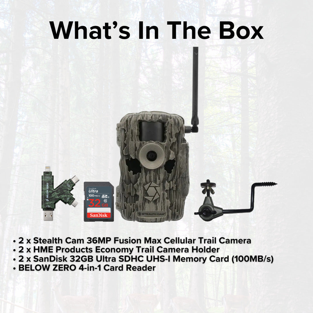 Stealth Cam 36MP Fusion Max Cellular Trail Camera with 80-Feet Detection Range (2-Pack) Bundle