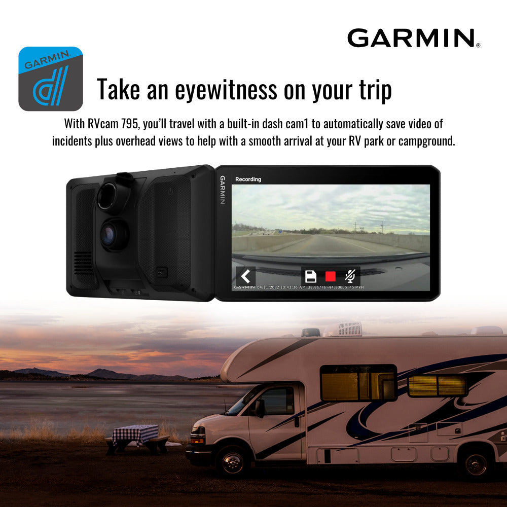 Garmin RVcam 795 RV GPS with Built-In Dash Cam with Knox Gear GPS Suction Cup Mount (Black) Bundle