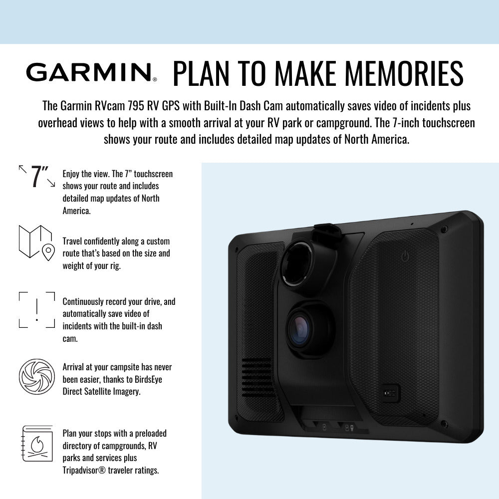 Garmin RVcam 795 RV GPS with Built-In Dash Cam with Knox Gear GPS Suction Cup Mount (Black) Bundle