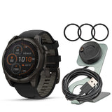 Garmin Fenix 8 Sapphire Solar 51mm Smartwatch (Black and Pebble Gray) with Charger Stand Bundle