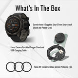 Garmin Fenix 8 Sapphire Solar 51mm Smartwatch (Black and Pebble Gray) with Charger Stand Bundle