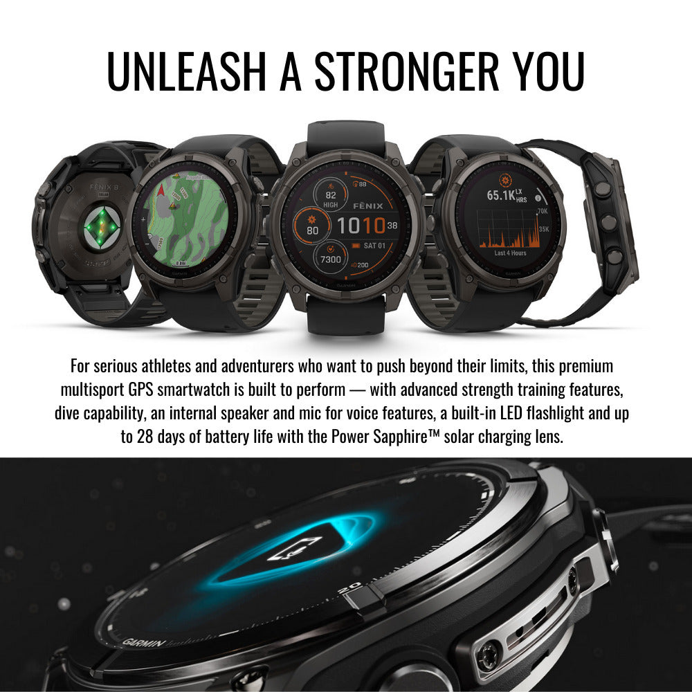 Garmin Fenix 8 Sapphire Solar 51mm Smartwatch (Black and Pebble Gray) with Charger Stand Bundle