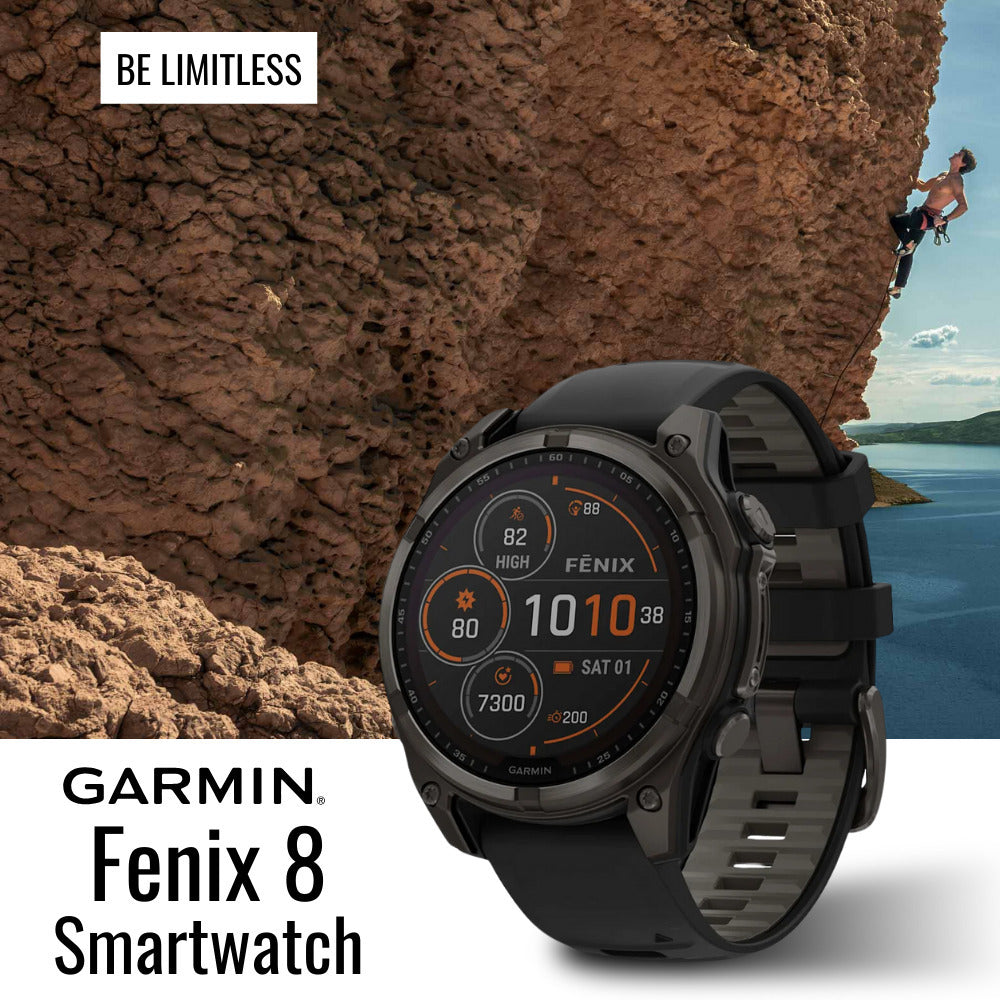 Garmin Fenix 8 Sapphire Solar 51mm Smartwatch (Black and Pebble Gray) with Charger Stand Bundle