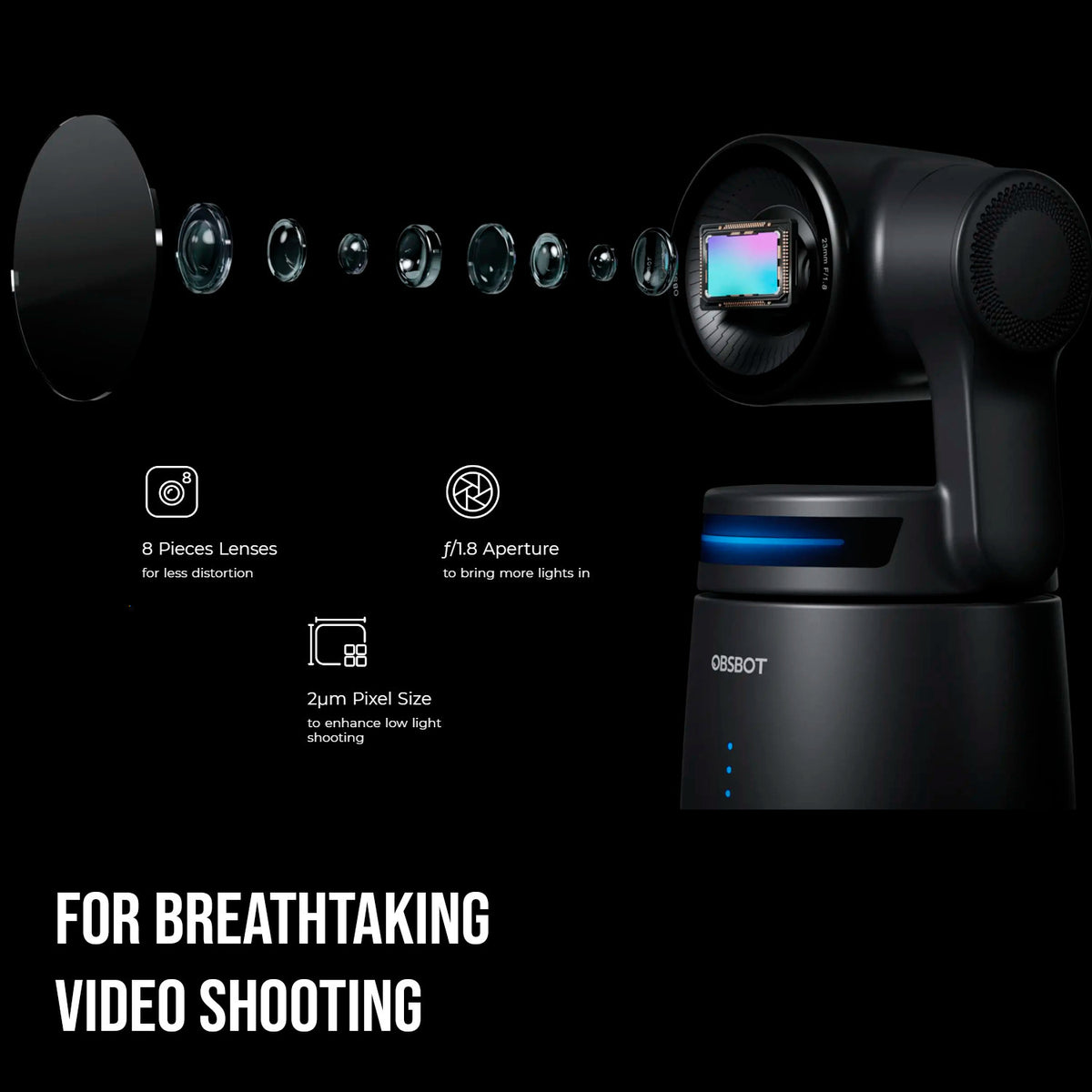 OBSBOT Tail Air AI-Powered 4K PTZ Streaming Camera with UHD Resolutions (Black) Bundle