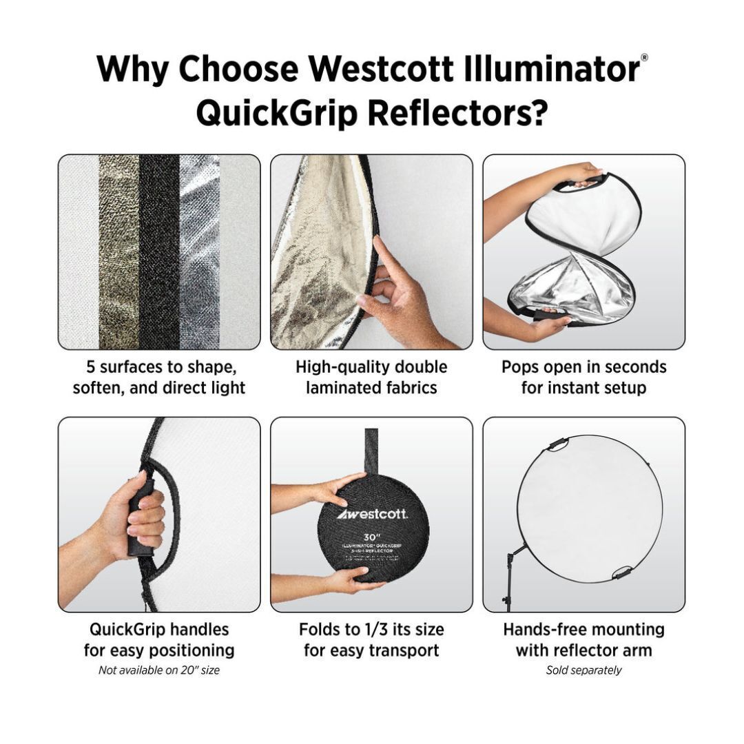Westcott Illuminator 30-Inch 5-In-1 Reflector with QuickGrip Handles for Versatile Light Control