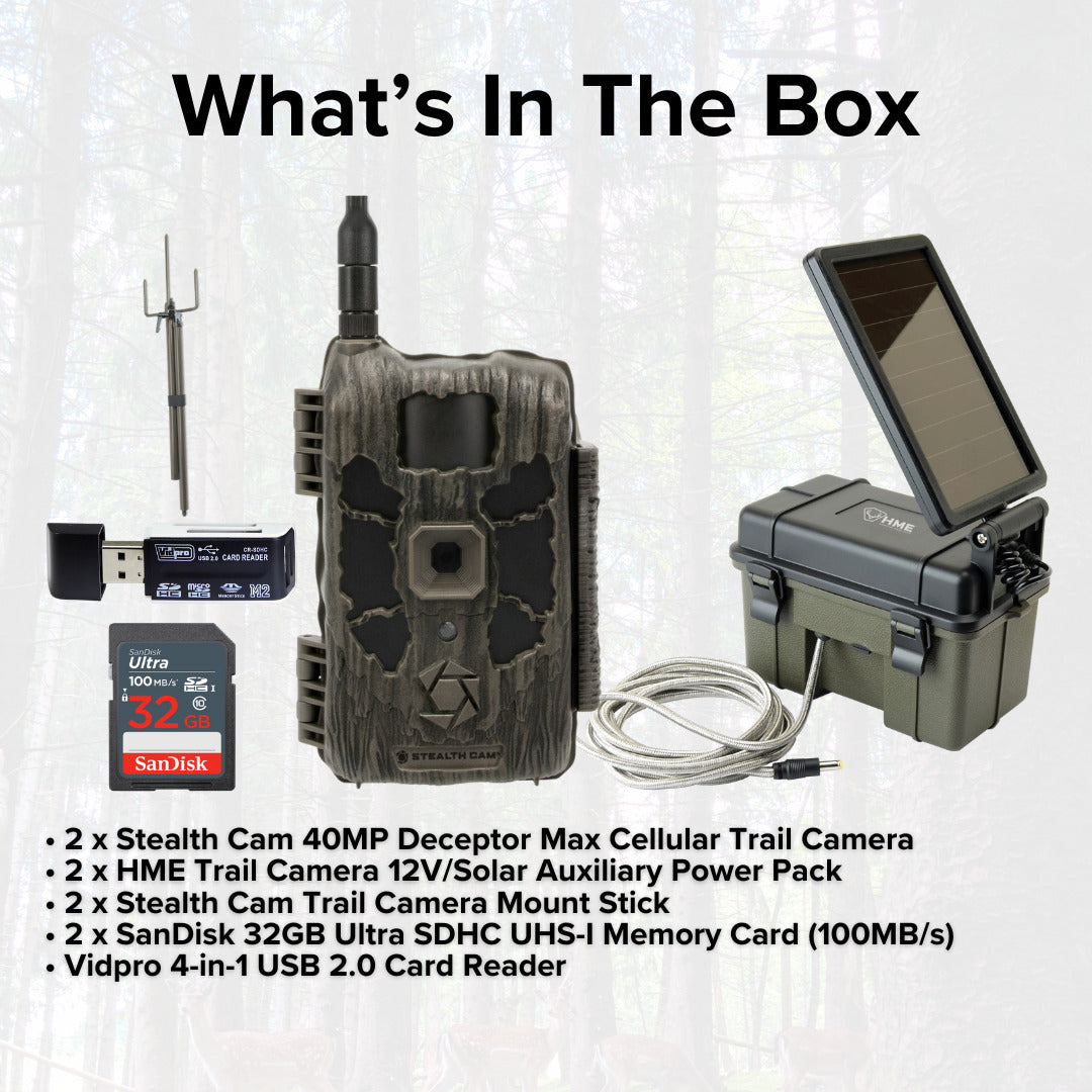 Stealth Cam 40MP Deceptor Max Cellular Trail Camera (2-Pack) with Solar Pack (2-Pack) Bundle