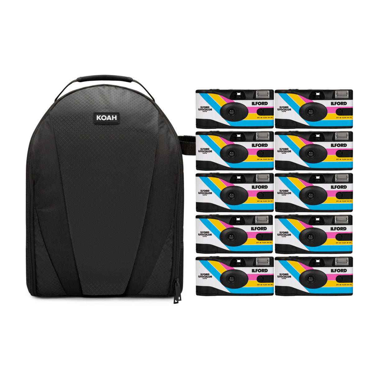 Ilford Ilfocolor Rapid Retro Single Use Camera with 31mm Optical Lens (White, 10-Pack) Bundle