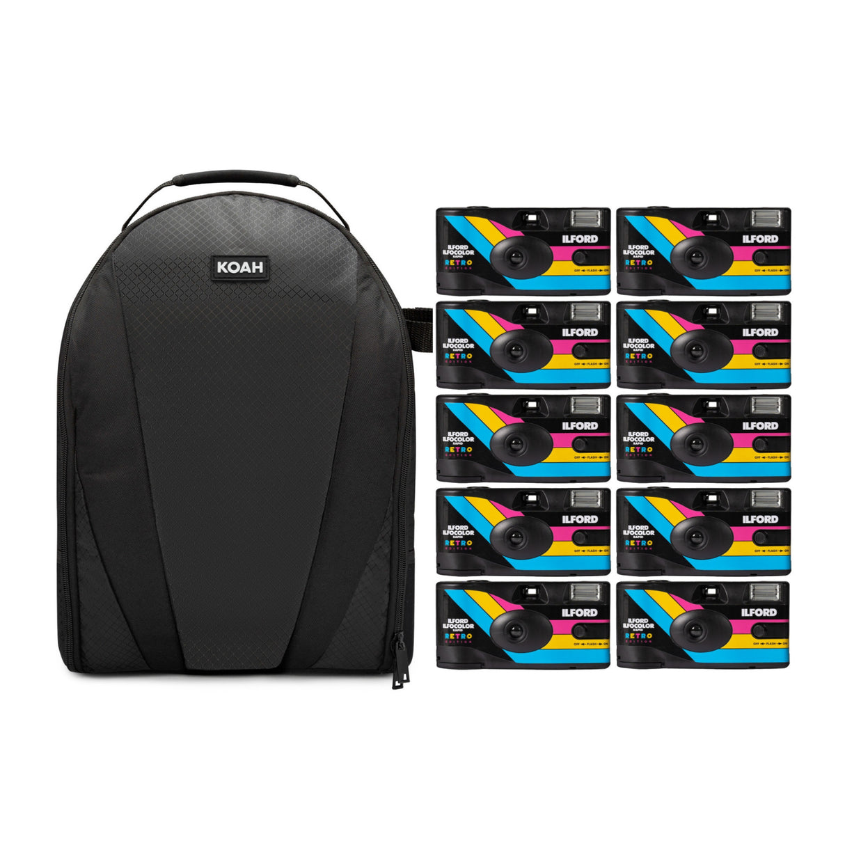 Ilford Ilfocolor Rapid Retro Single Use Camera with 31mm Optical Lens (Black, 10-Pack) Bundle