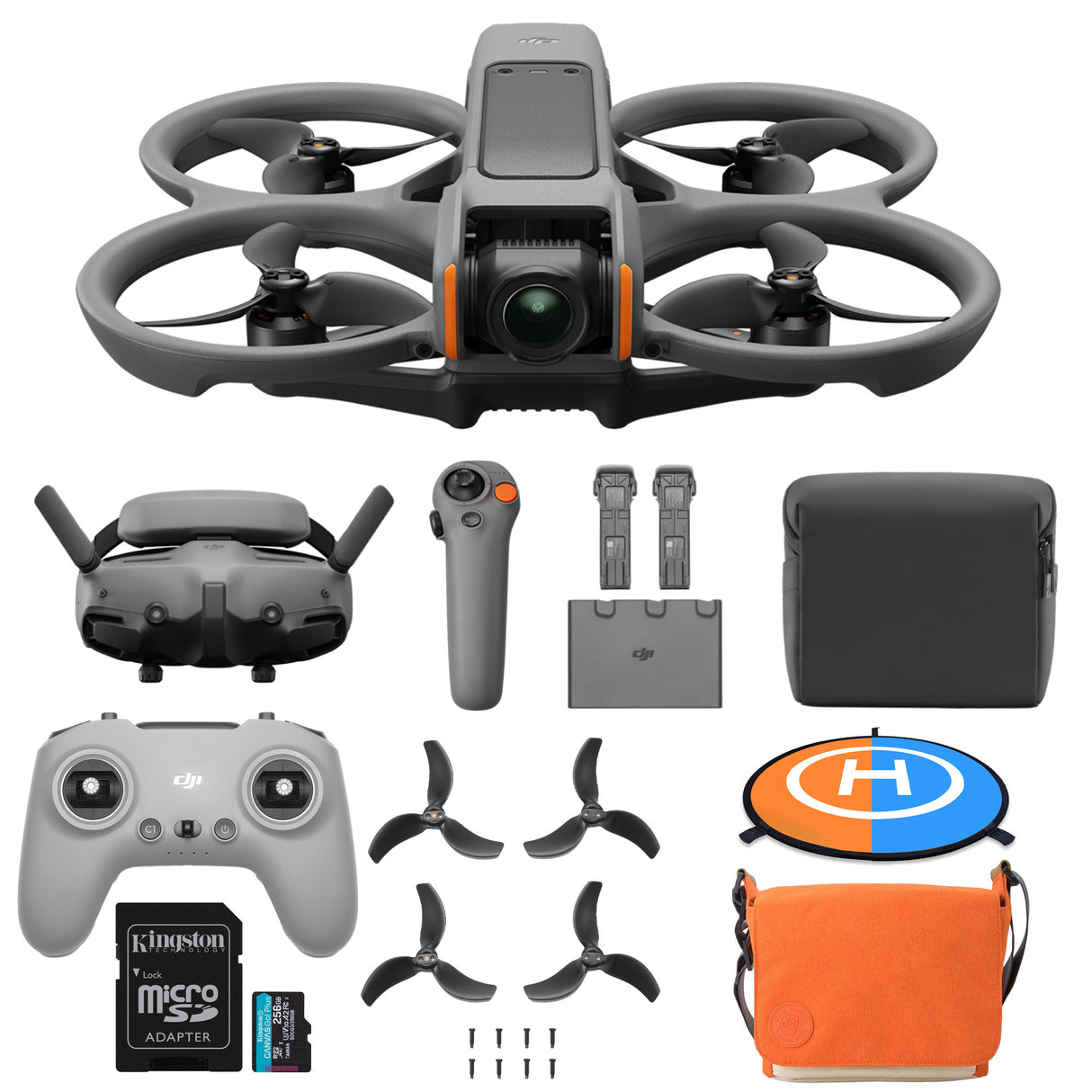 DJI Avata 2 Fly More Combo (3 Batteries), FPV Controller 3, 256GB SD, Propellers, Pad, & Bag