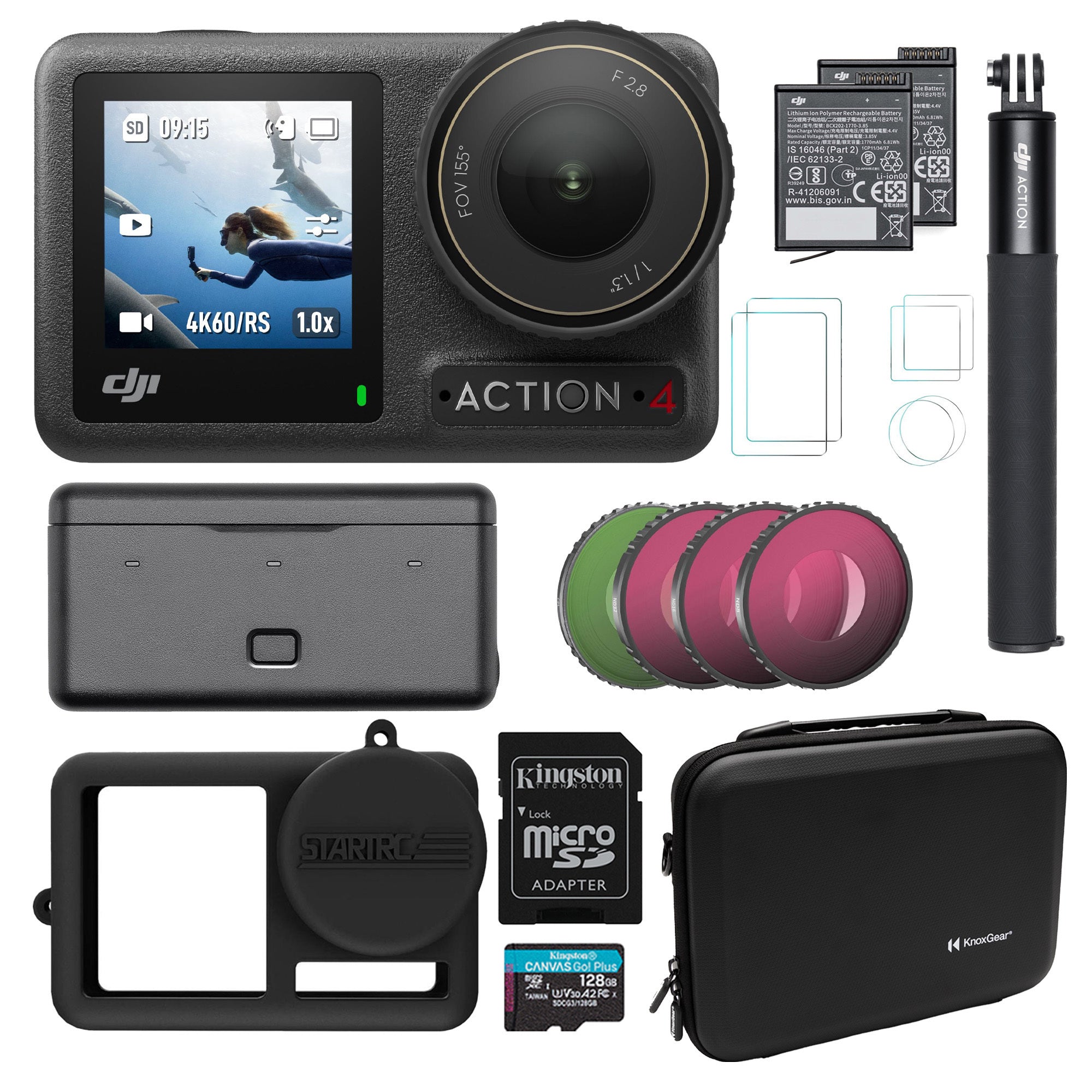 DJI Osmo Action 4 Camera Adventure Combo with 4 Pack ND DJI Osmo Action 4 Camera Adventure Combo with 4 Pack ND