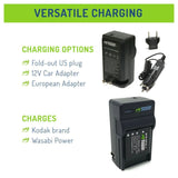 Wasabi Power Battery (2-Pack) and Charger for Kodak LB-060 with Overcharge Protection (Black)