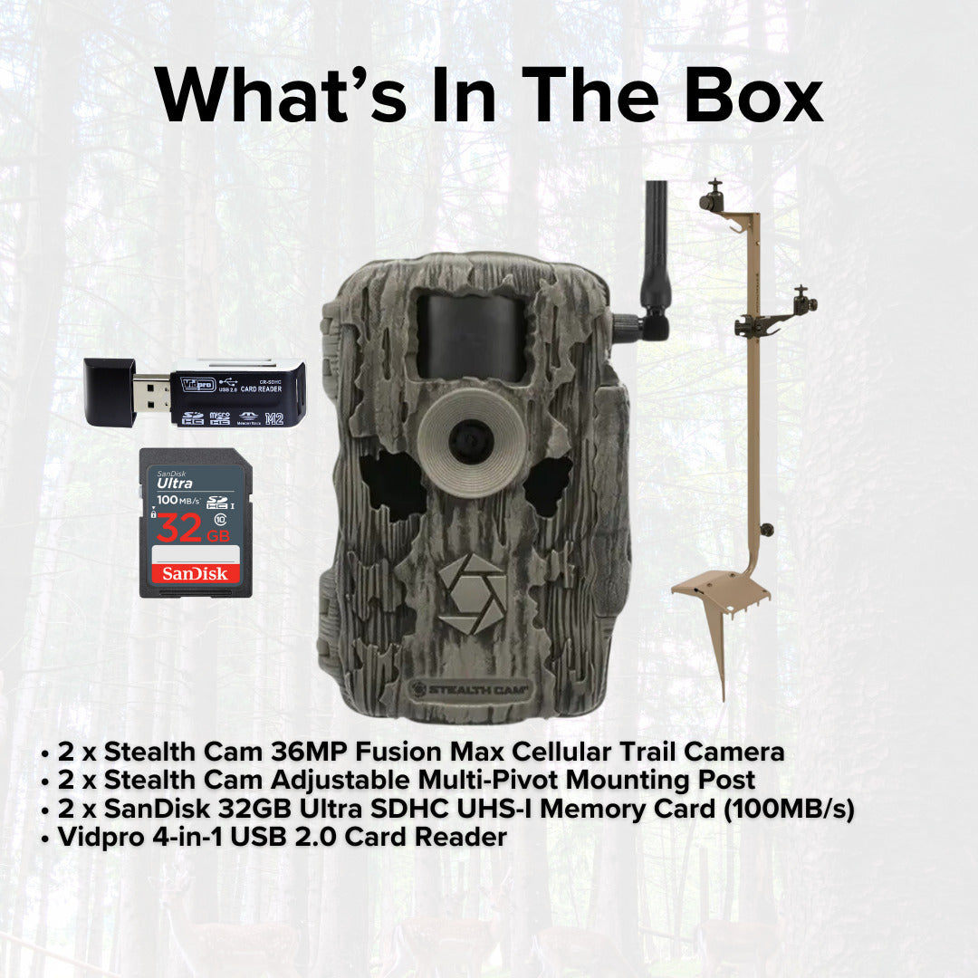 Stealth Cam 36MP Fusion Max Cellular Trail Camera with 80-Feet Detection Range (2-Pack) Bundle