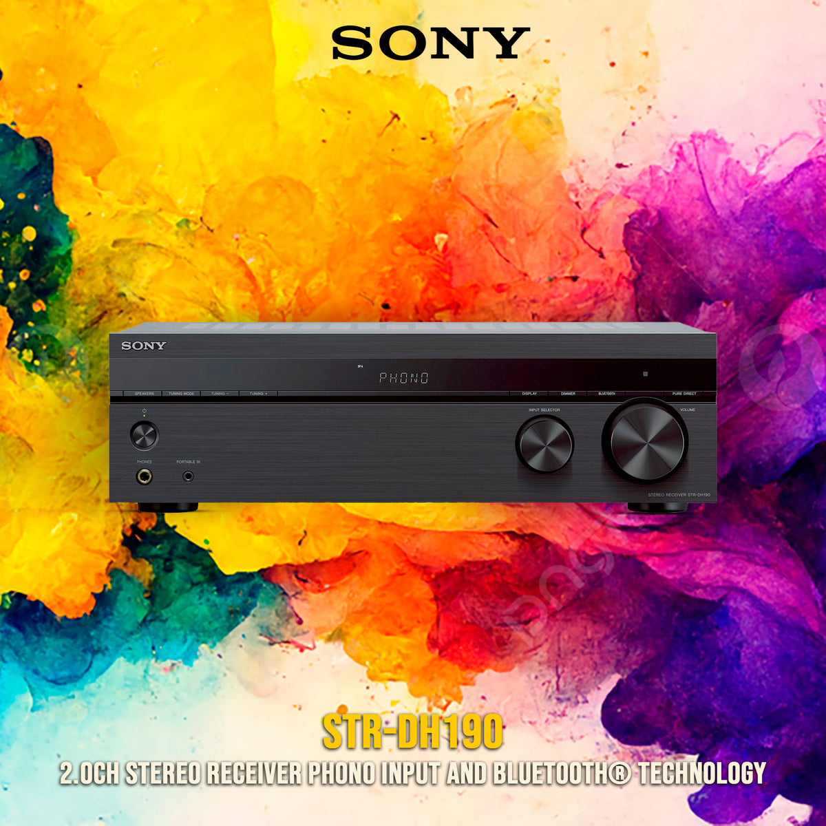 Sony STRDH190 2 Channel Stereo Receiver with Phono Inputs and Bluetooth Connectivity with 60-Watt Compact Wireless 2.0ch Soundbar with Bluetooth bundle