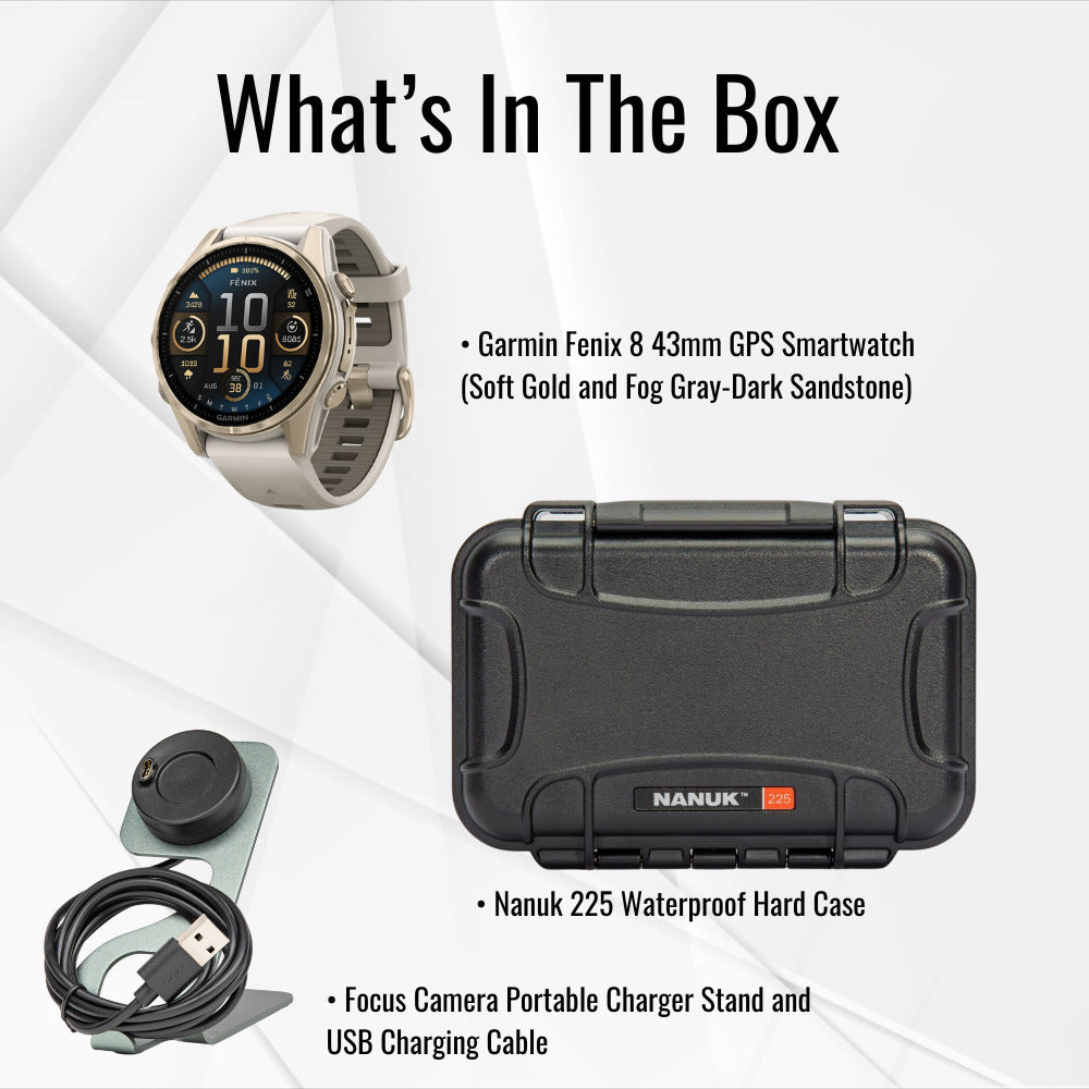Garmin fenix 8 43mm GPS Smartwatch (Fog Gray and Sandstone) with Waterproof Hard Case Bundle
