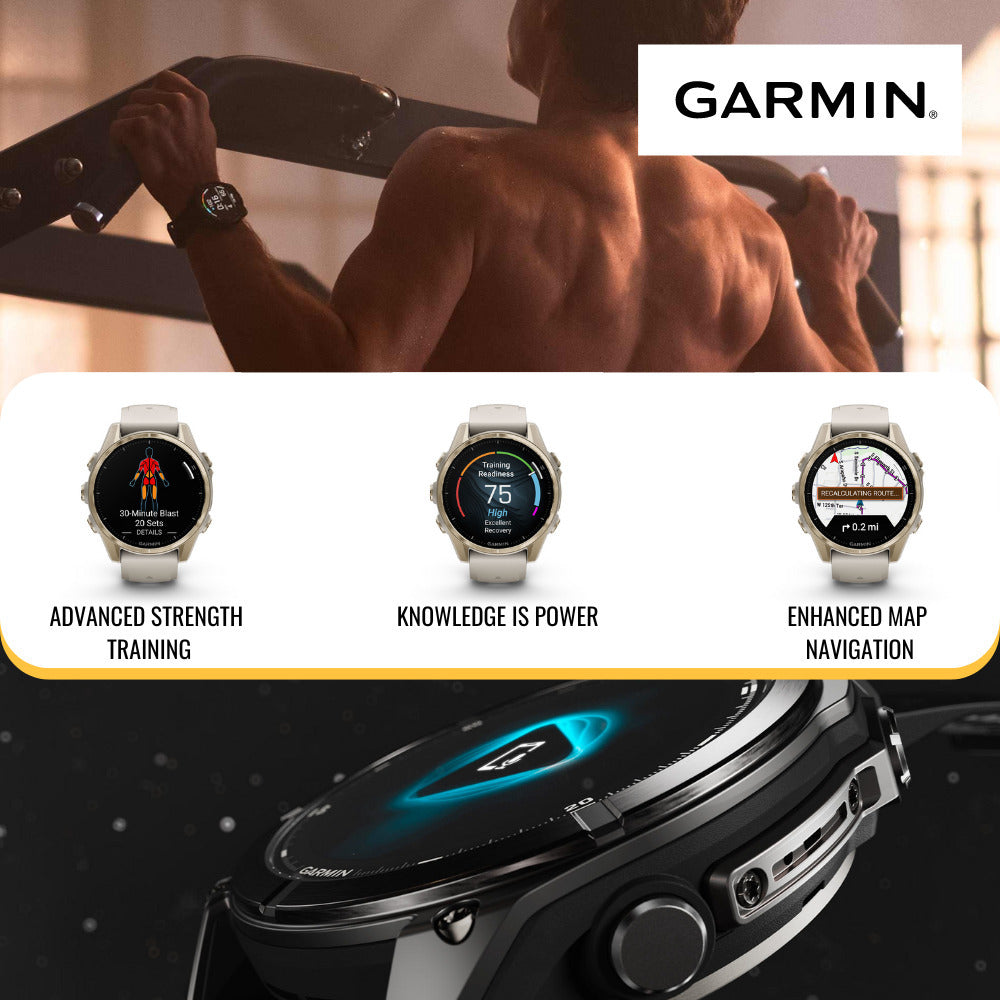 Garmin fenix 8 43mm GPS Smartwatch (Fog Gray and Sandstone) with Waterproof Hard Case Bundle