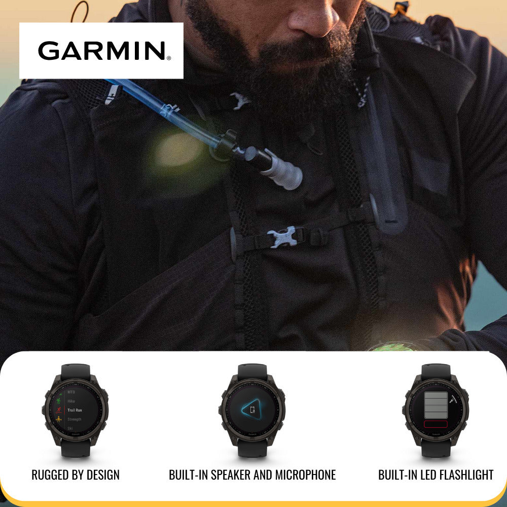 Garmin fenix 8 Sapphire Solar 47mm Smartwatch with LED Flashlight (Black and Pebble Gray) Bundle