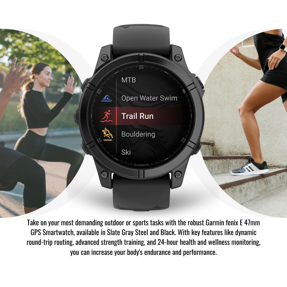 Garmin fenix E 47mm GPS Smartwatch with 1.3-Inch AMOLED Display (Slate Gray Steel and Black) Bundle