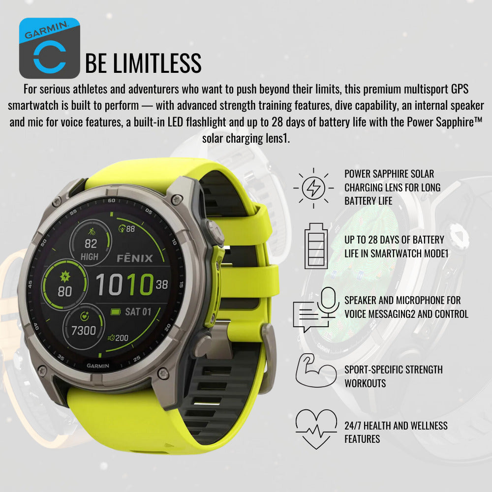 Garmin Fenix 8 Sapphire 51mm GPS Smartwatch with AMOLED Display (Amp Yellow and Graphite) Bundle