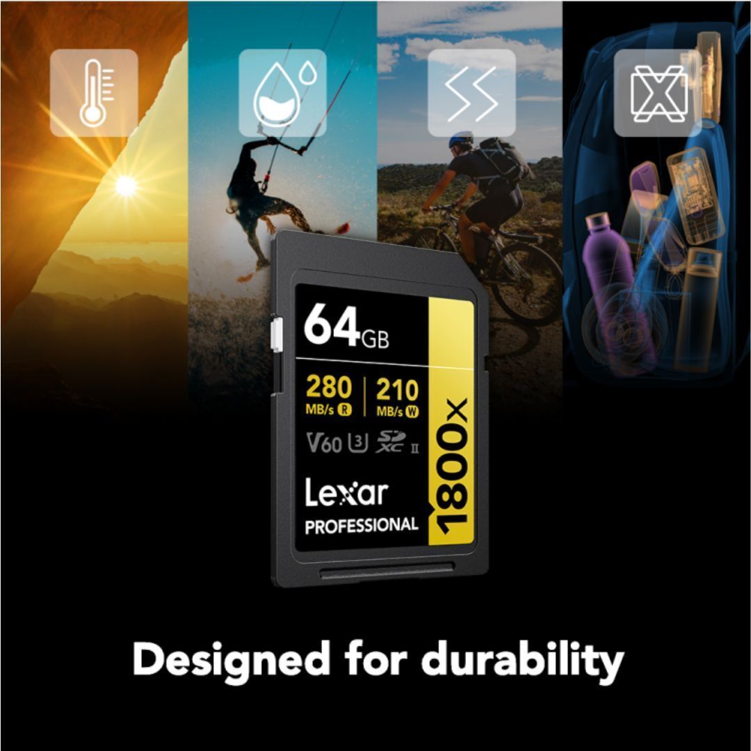 Lexar Professional 1800x SDXC UHS-II Gold Series Memory Card with 4K Video Transfer (64GB)