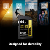 Lexar Professional 1800x SDXC UHS-II Gold Series Memory Card with 4K Video Transfer (64GB)