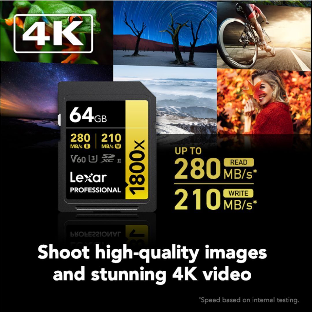 Lexar Professional 1800x SDXC UHS-II Gold Series Memory Card with 4K Video Transfer (64GB)