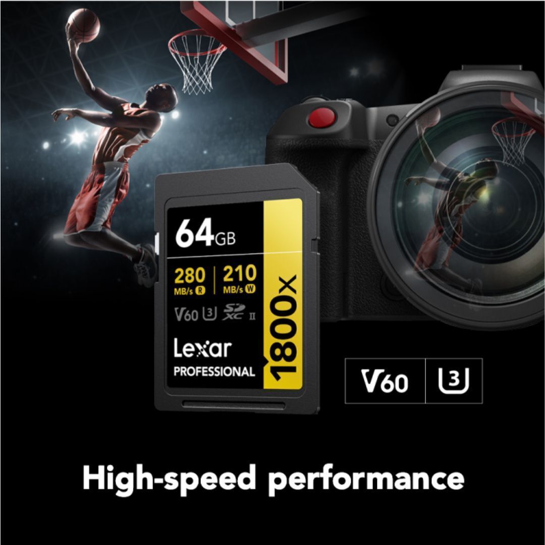Lexar Professional 1800x SDXC UHS-II Gold Series Memory Card with 4K Video Transfer (64GB)