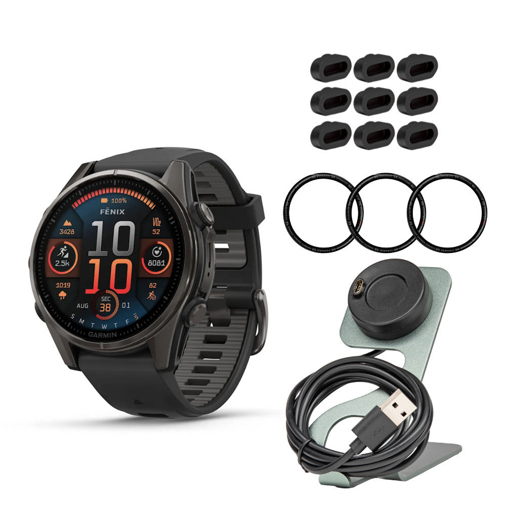 Garmin Fenix 8 43mm GPS Smartwatch (Carbon Gray DLC Titanium and Black-Pebble Gray) Bundle