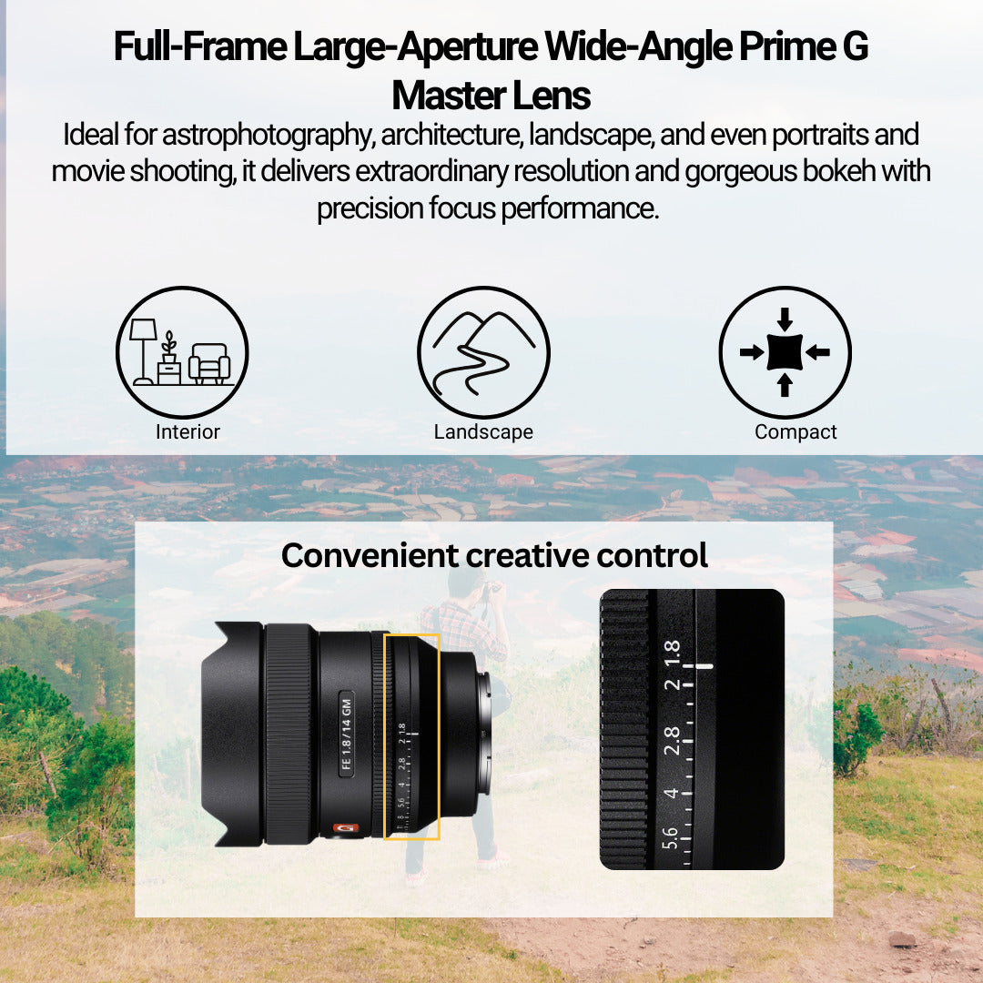 Sony FE 14mm f1.8 GM Full-Frame Large-Aperture Wide-Angle Prime G Master Lens Bundle