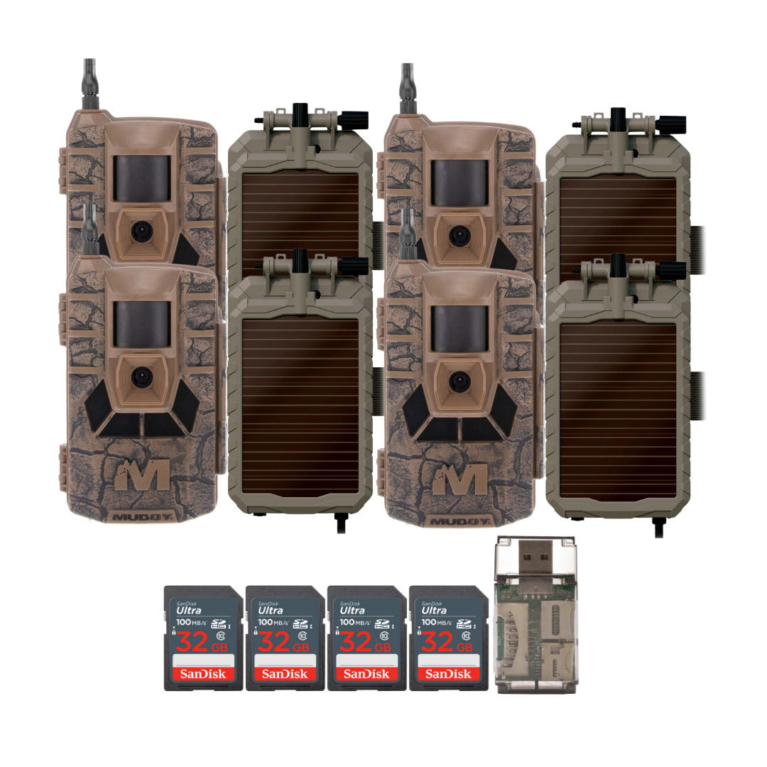 Muddy Matrix 36MP Imaging Cellular Trail Camera (4-Pack) with Solar Battery (4-Pack) Bundle